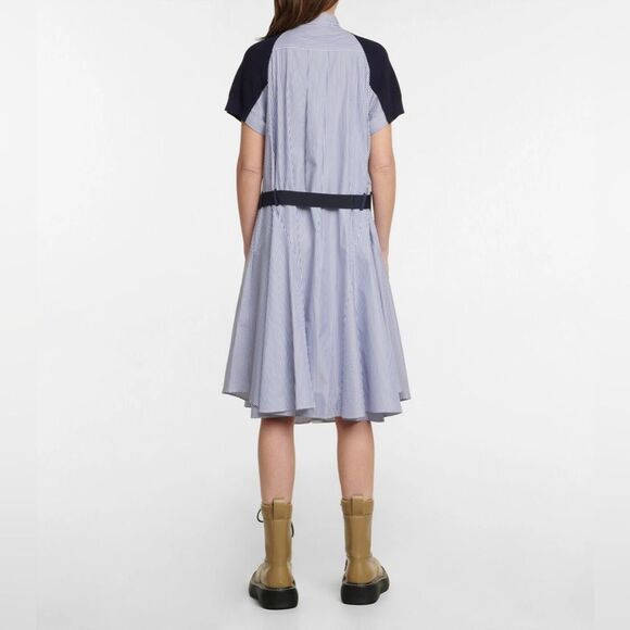 NWOT SACAI Hybrid Shirt Dress Navy Stripe 100% Cotton Knit Overlay Size 1/XS - Picture 11 of 14